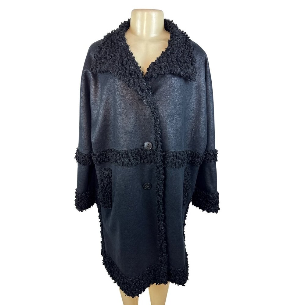 Adolfo Dominguez Women’s Black Faux Shearling Coat With Button Front